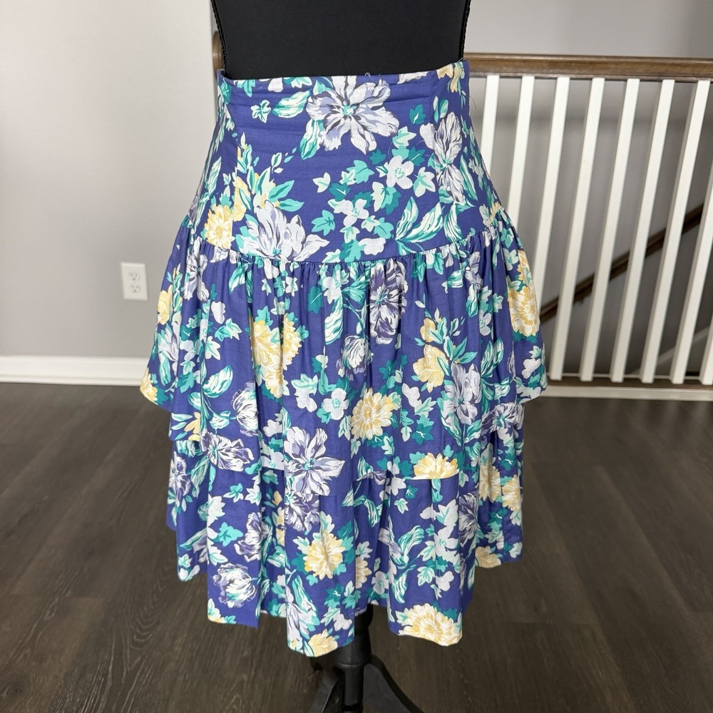 Laura Ashley Vintage Cottagecore Floral Tiered Ruffle Skirt Medium 8 Feminine